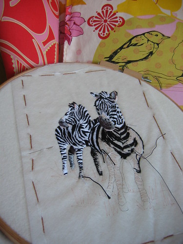 Threadpainting Zebras for African blanket
