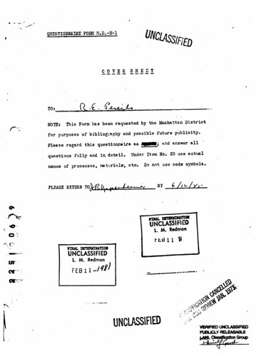 Rudolf Peierls questionnaire form June 12 1945