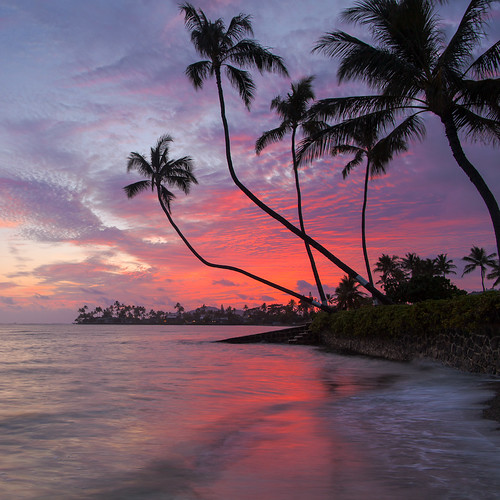 sunset cloud seascape hawaii oahu palmtree watermotion 5dmarkii 24mm14lii kawaikuibeachpark