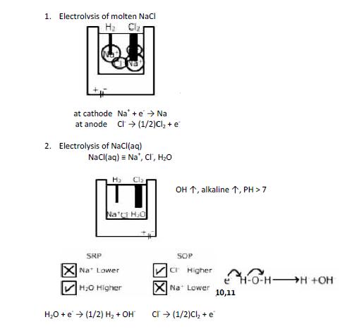 Electrolysis of molten and aqueous NaCl