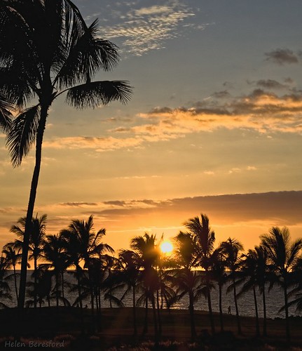 ocean sunset orange usa sun hawaii palmtrees rays bigisland kona hiltonwaikoloavillage
