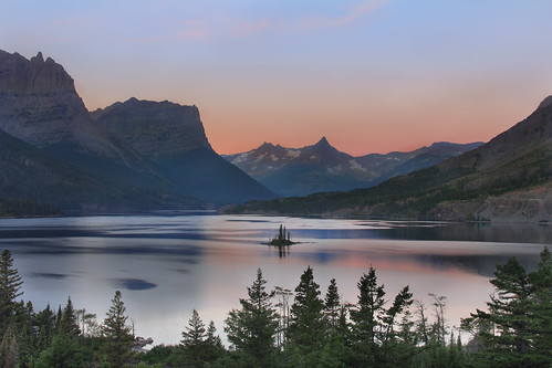 park lake saint sunrise island montana glow mary goose glacier national alpen