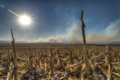 sun field outdoors fire us corn nikon nebraska unitedstates outdoor smoke lincoln hdr d600 photomatix