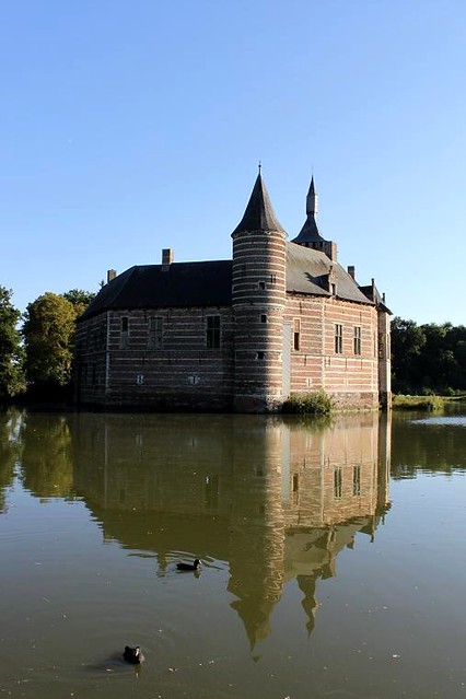view of castle and mirror image in water
