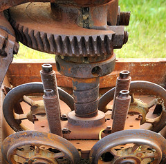 Rusted-out old mining equipment - Atlas Coal Mine National Historic Site, East Coulee, Drumheller, Red Deer River Valley, Alberta