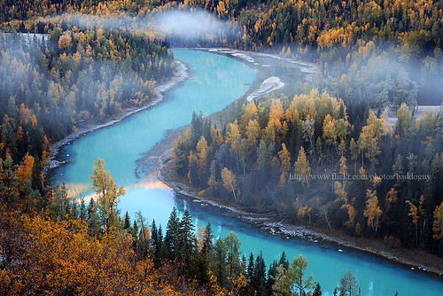 china morning autumn reflection forest sunrise river images naturereserve getty xinjiang northern kanasi kanas gettyimages 喀纳斯 moonbay foriage 月亮灣 gettyimagesstock