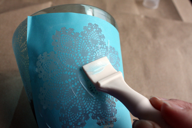 Martha Stewart Glass Paint: Spread paint on the silkscreen with the spreader