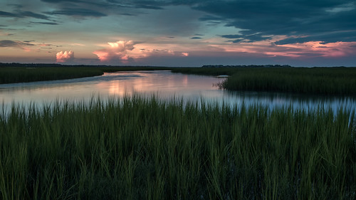 sky clouds coast marsh sunset