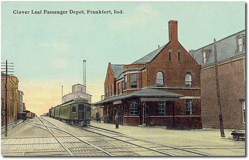 people usa signs man color men history industry station buildings walking advertising indiana trains streetscene machinery transportation pedestrians depot grocery interurban businesses railroads frankfort clintoncounty hoosierrecollections