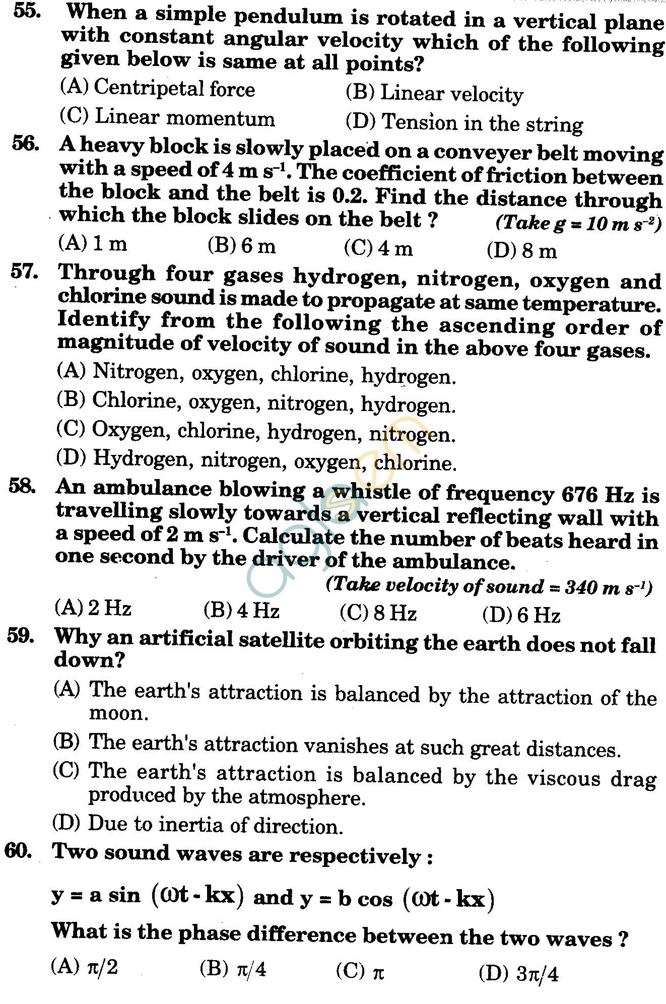 NSTSE 2010 Class XI PCM Question Paper with Answers - Physics
