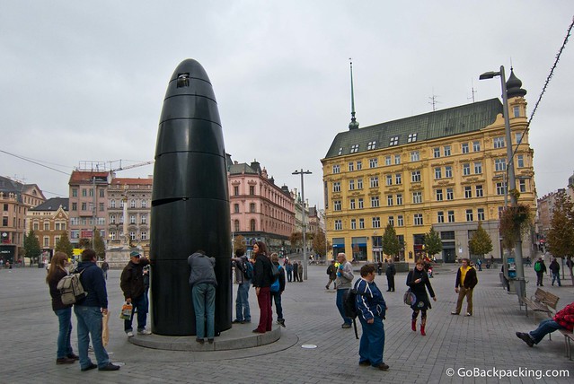 Postmodern clock, in the shape of a big, black bullet