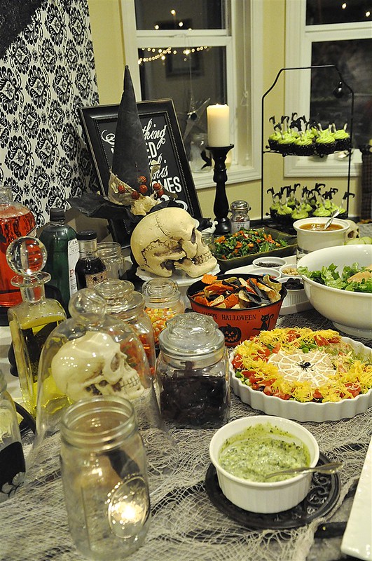 table of halloween party food