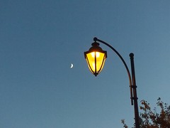 Clear moon and a street light
