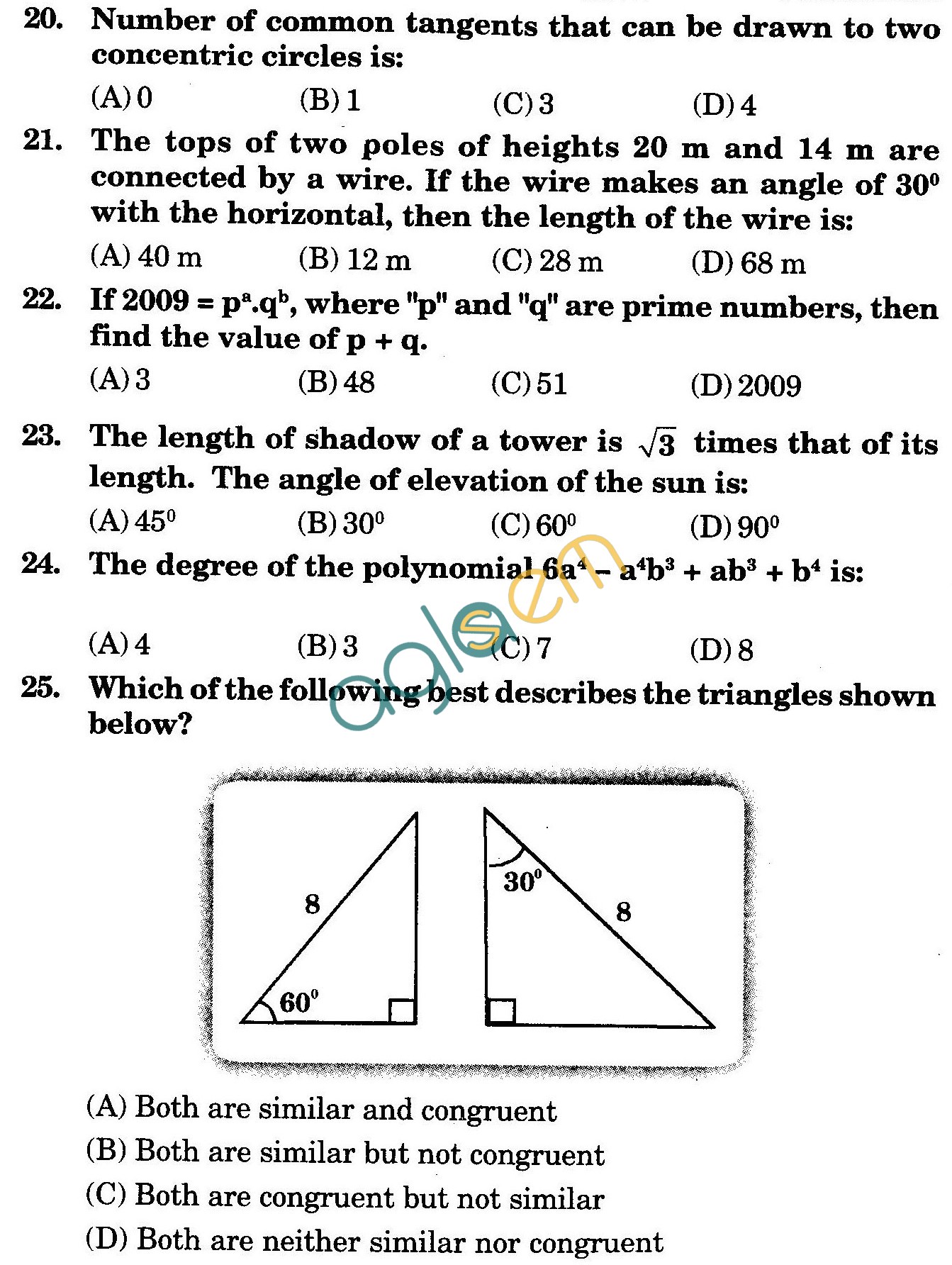 NSTSE 2009 Class X Question Paper with Answers - Mathematics