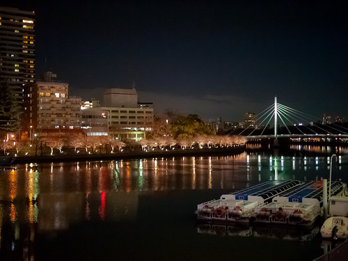 bridge light reflection building japan architecture night river lumix landscapes osaka nightview gf2