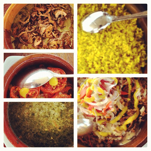Typical Egyptian lunch; beans, fish stew, shawarma, yellow rice #feddya #staymovenpick #lunch #egypt @movenpickhotel