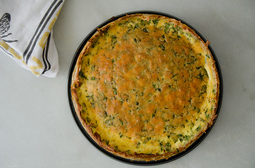 gruyere and pancetta quiche with hash-brown crust