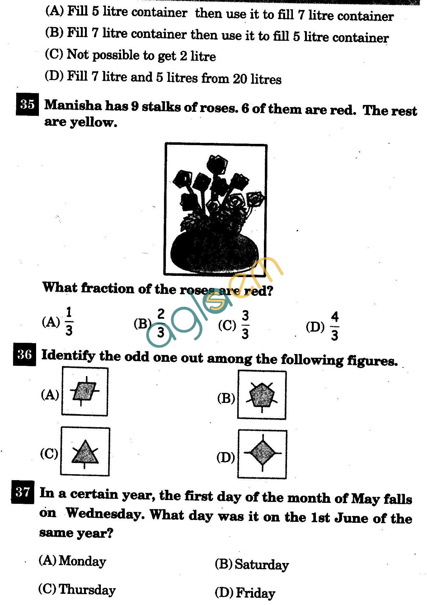 NSTSE 2011 Class III Question Paper with Answers - Mathematics