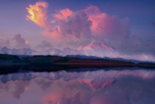 reflection alaska sunrise nationalpark denalinationalpark