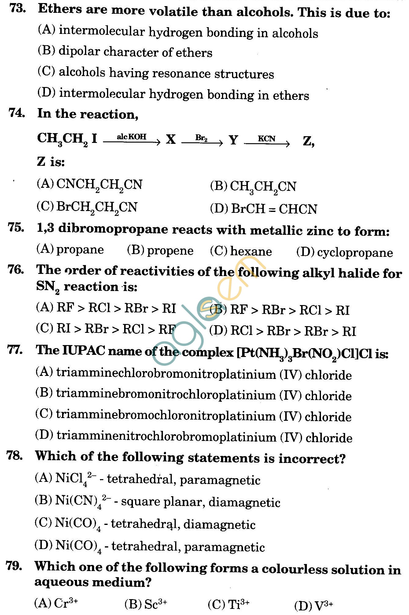NSTSE 2009 Class XII PCB Question Paper with Answers - Chemistry