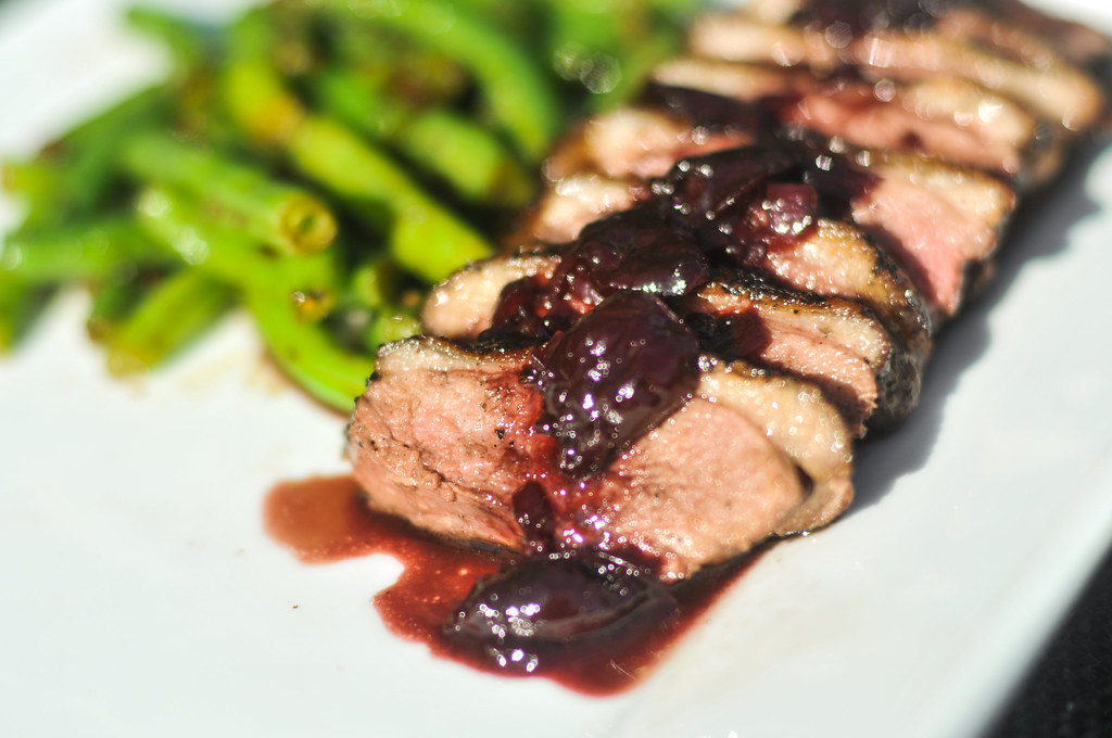 Peppered Duck Breasts with Cherry-Port Sauce