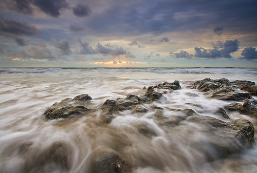 sunset sea seascape beach water landscape coast rocks anglesey porthtyntywyn