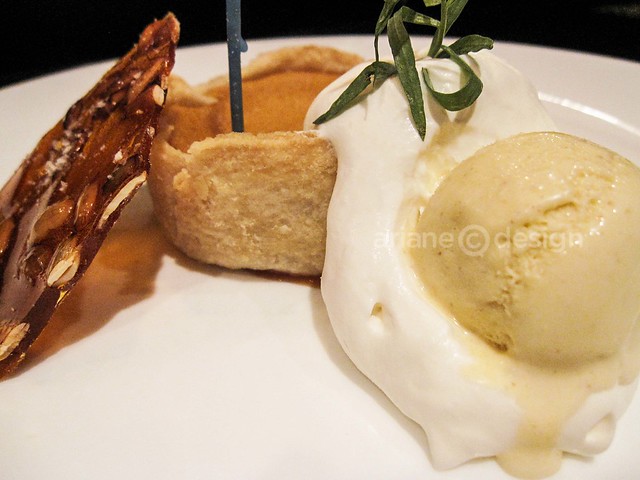EVOO Dinner Show/Cinderella pumpkin cream cheese tart, coriander, frozen custard, pepita brittle