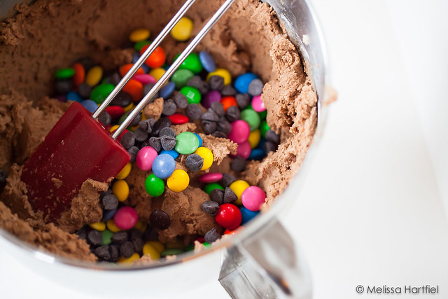 Cookie dough with Smarties and M&Ms