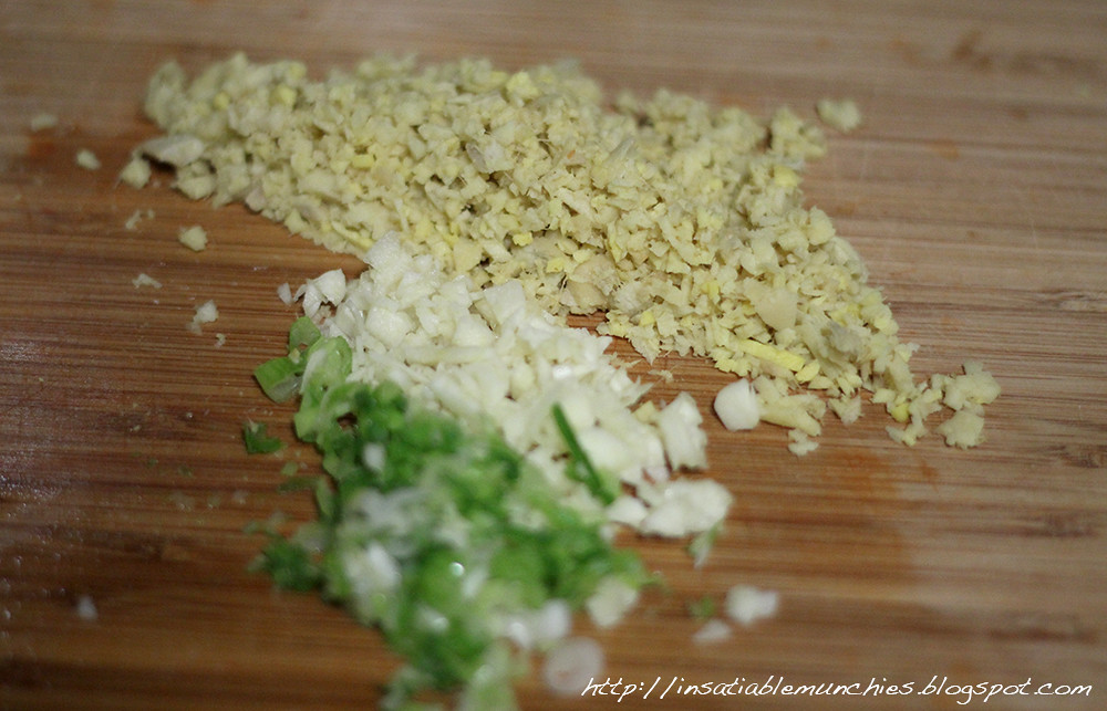 Ginger, garlic and spring onions, all chopped up