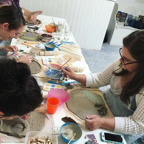 Yesterday's #pottery workshop at #craftyhandsmidleton for @sara_trucraft's crafty hen with @thehollytron and @hilary.quinn