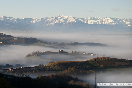 autumn italy snow mountains fog hills piemonte monforte