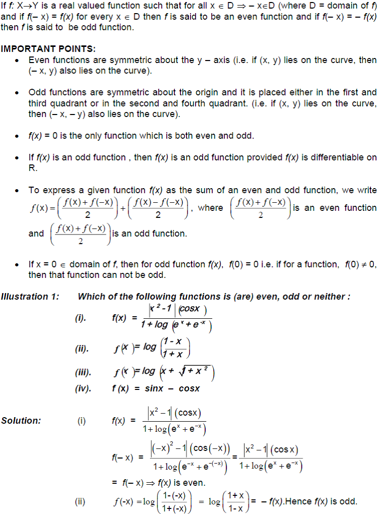 CBSE Class 12 Maths Notes: Functions - Even and Odd Functions