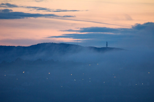 ireland sunset mist tower fog lights view hill meath kingscourt