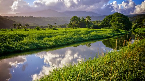 morning travel blue mountains green water horizontal clouds rural sunrise river landscape outdoors photography hawaii cloudy nopeople kauai fullframe hdr napali hanalei watermark soothing tranquilscene destinations colorimage