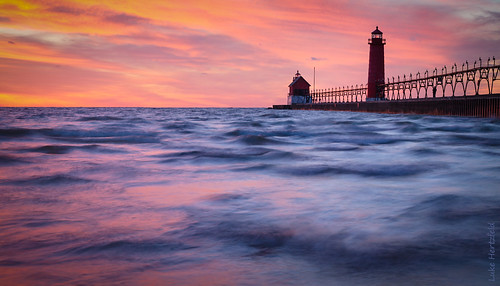 longexposure sunset lighthouse water clouds evening pier twilight colorful surf waves skies dusk lakemichigan refelctions grandhaven