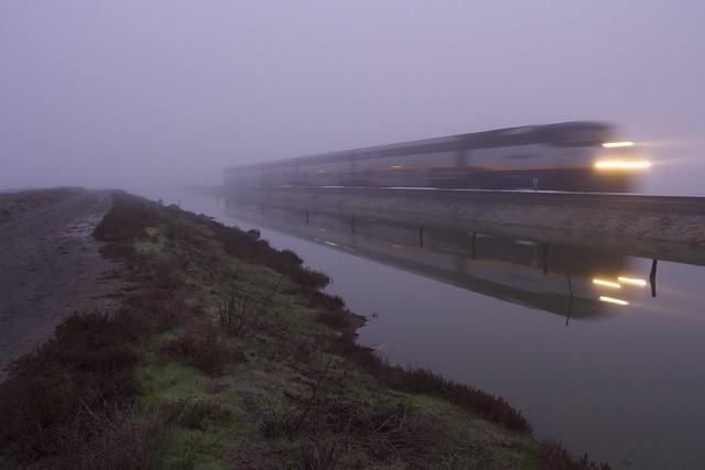 motion blur train in mist
