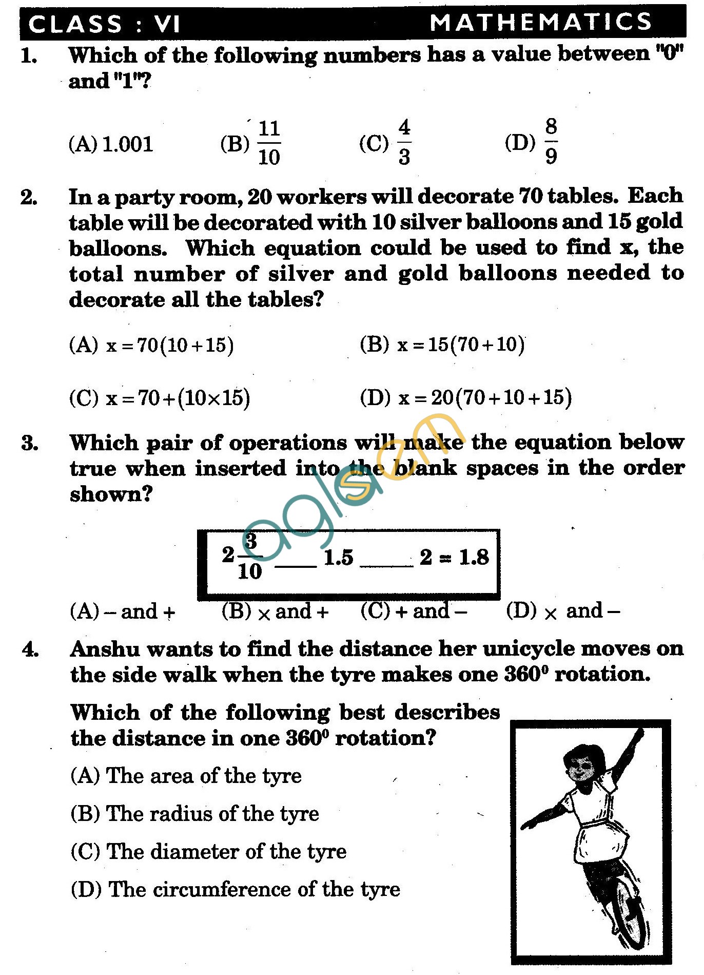 NSTSE 2009 Class VI Question Paper with Answers - Mathematics