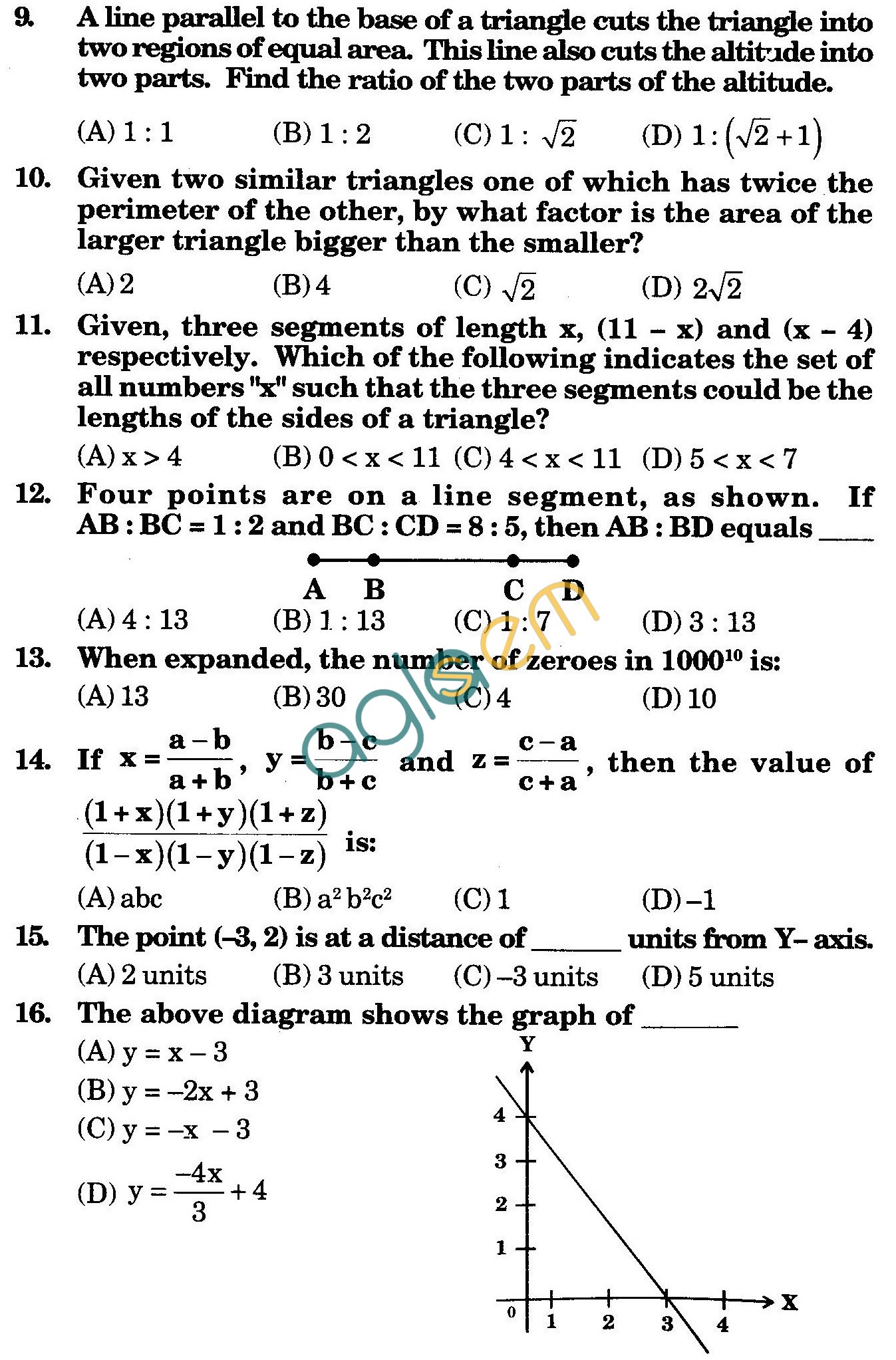 NSTSE 2009 Class IX Question Paper with Answers - Mathematics