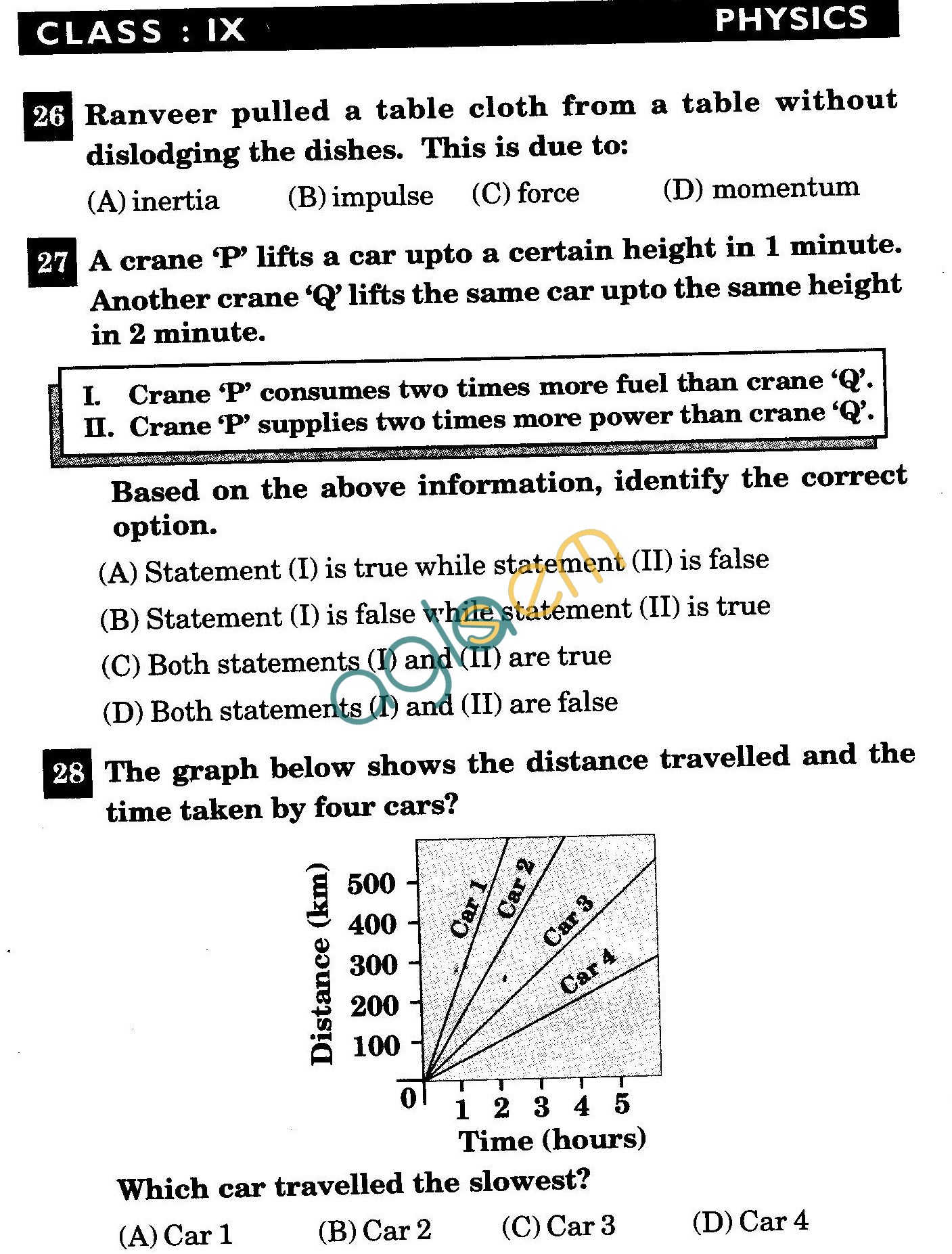 NSTSE 2011 Class IX Question Paper with Answers - Physics