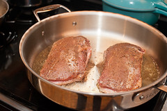 searing the duck breast