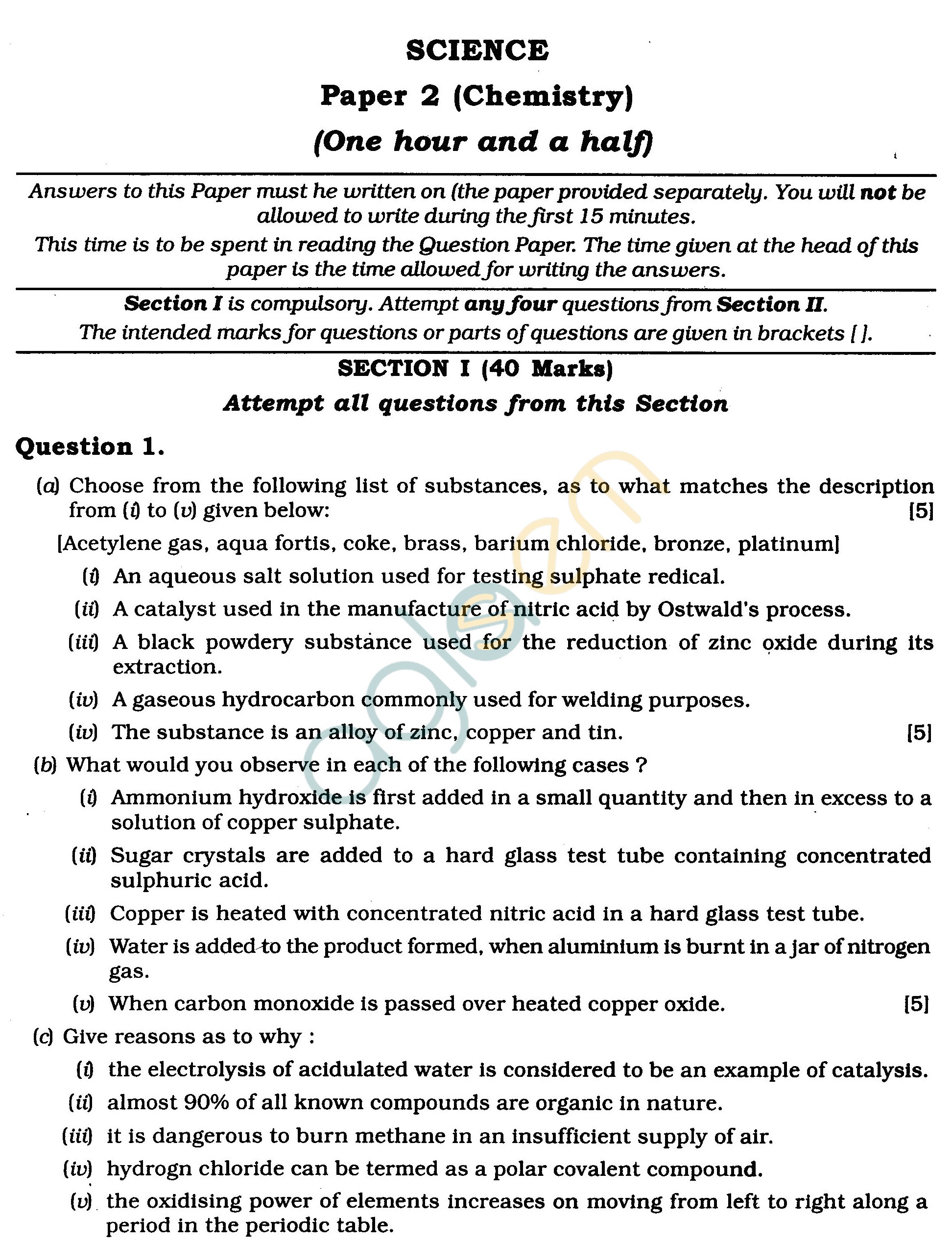 ICSE Class X Exam Question Papers 2011 Chemistry (Science Paper-2)