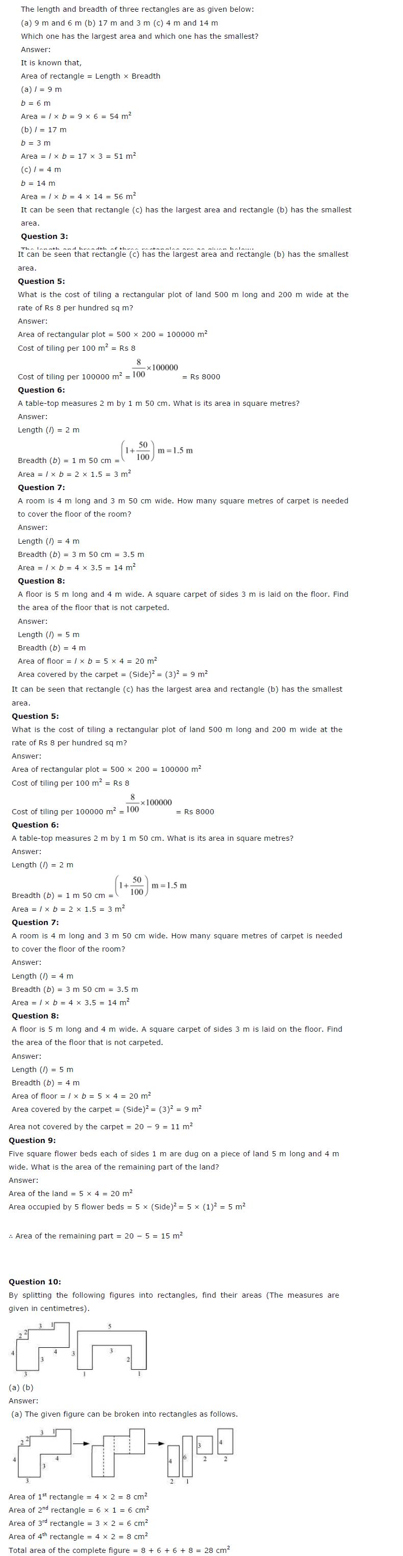NCERT Solutions For Class 6 Maths Chapter 10 Mensuration PDF Download