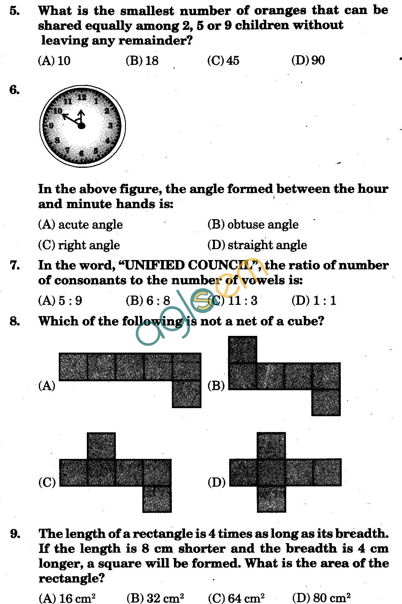 NSTSE 2010: Class VI Question Paper with Answers - Mathematics