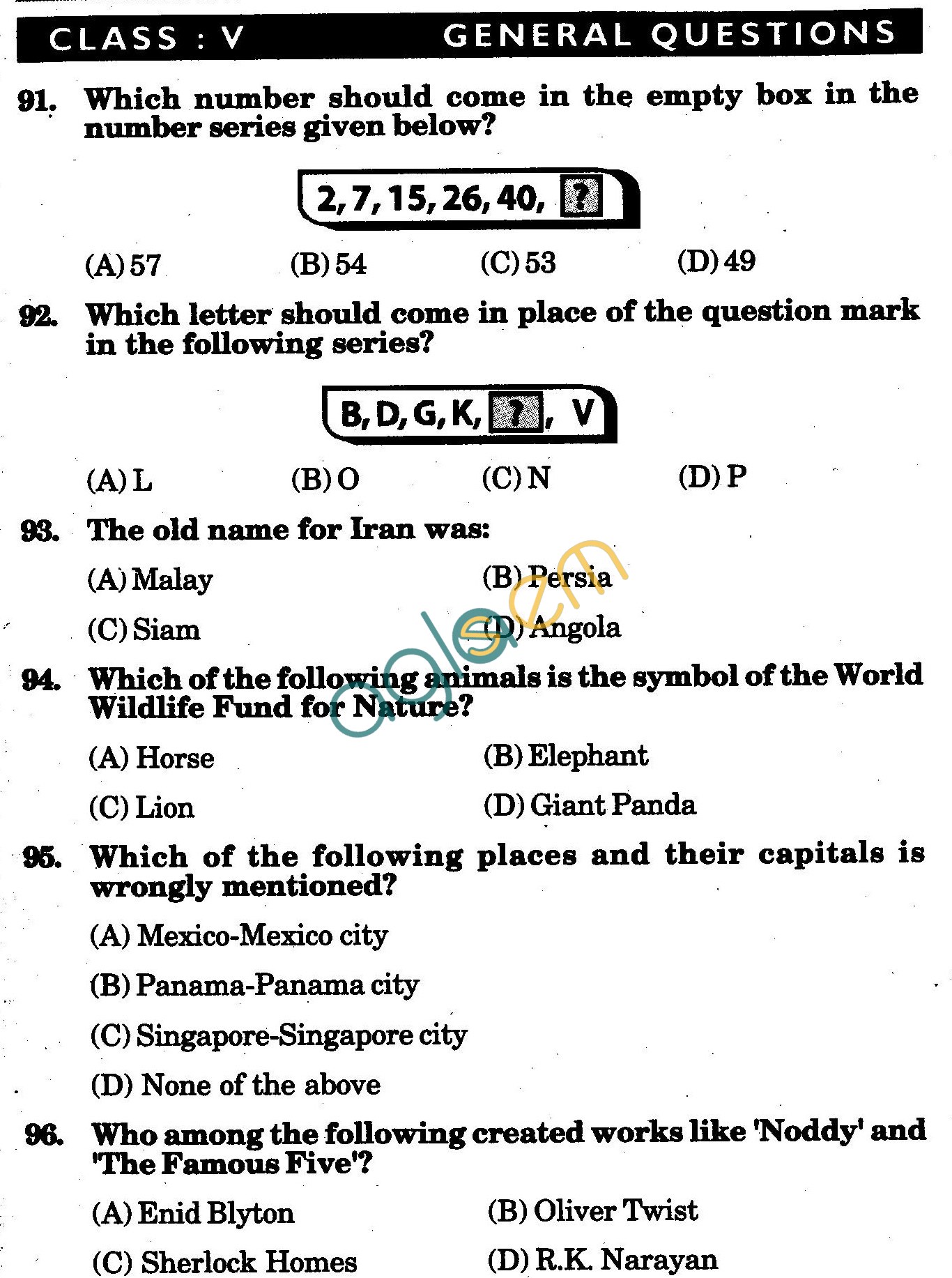 NSTSE 2010 Class V Question Paper with Answers - General Knowledge