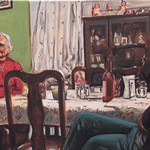 Dinner table 1; oil on canvas, 18 x 36 in, 2016