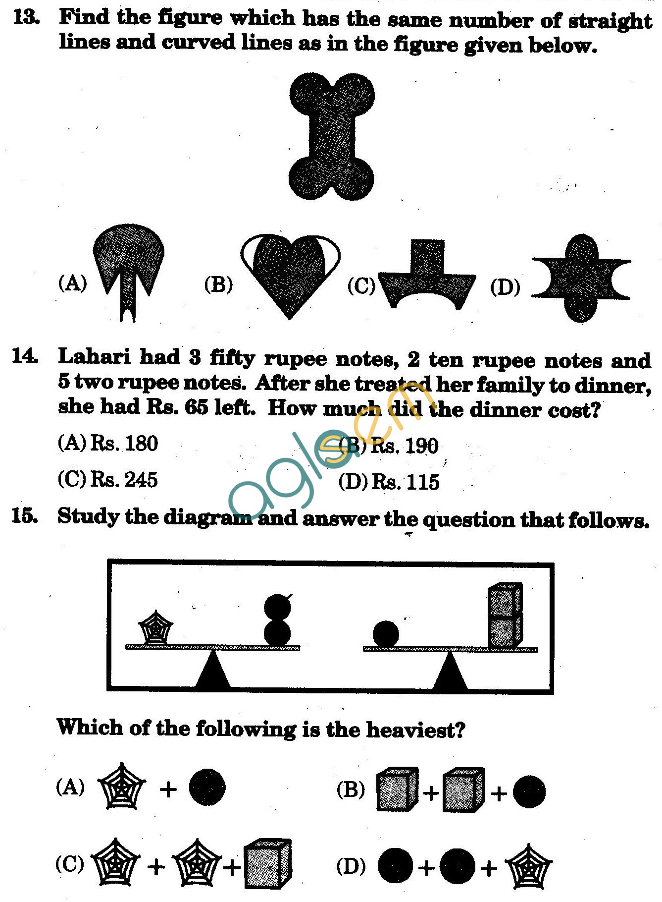 NSTSE 2010 Class III Question Paper with Answers - Mathematics