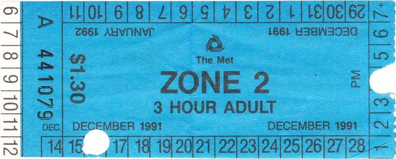 2-hour Met ticket from 1991-92