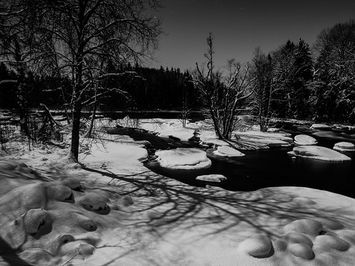 winter bw moon nature water night landscapes sweden