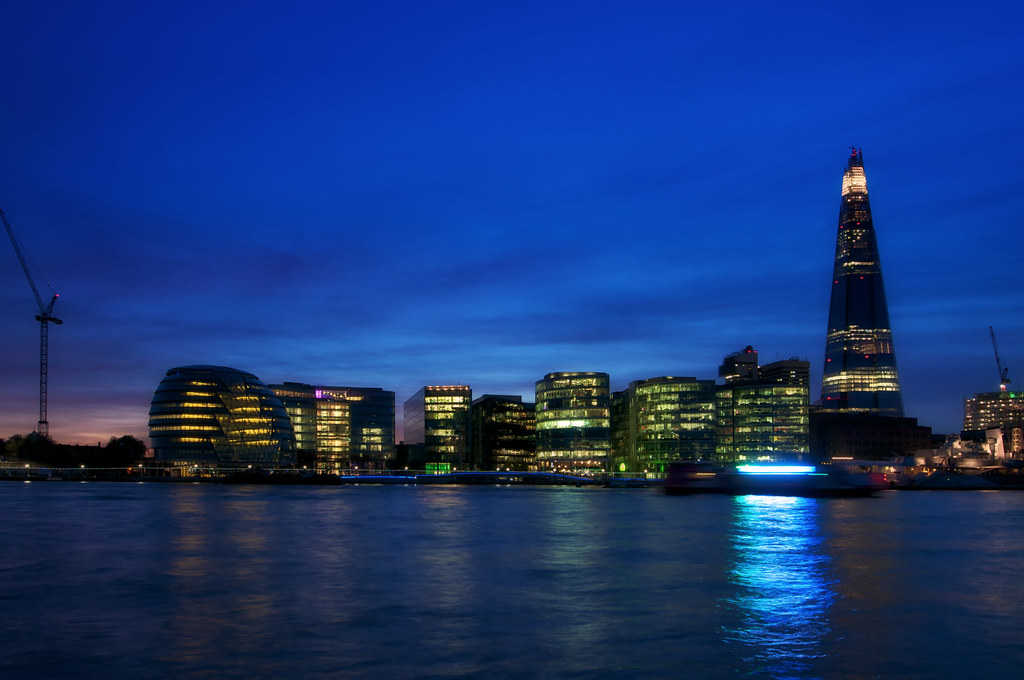 Modern London at blue hour