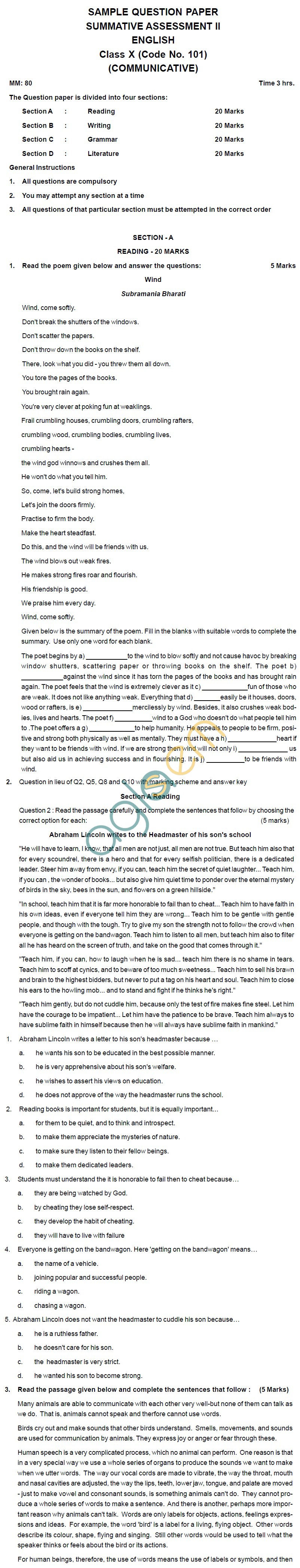 CBSE Board Exam 2013 Sample Papers (SA2) Class X - English Communicative